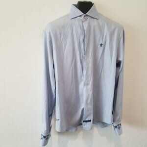 English Laundry Men's Casual Long Sleeve Shirt Embroidered XIII Top Chevron Blue